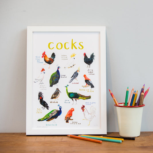 Sarah Edmonds Pun Of It A4 Cocks Print