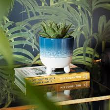 Sass & Belle blue dip glaze small plant pot