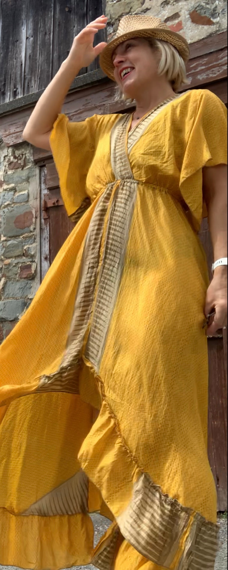 Handmade boho/prairie style silk sari dress