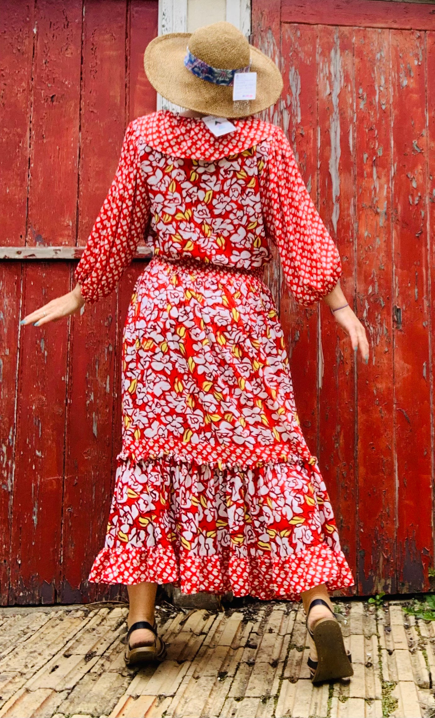 Vintage 1980’s colourful prairie style dress sz 8-14