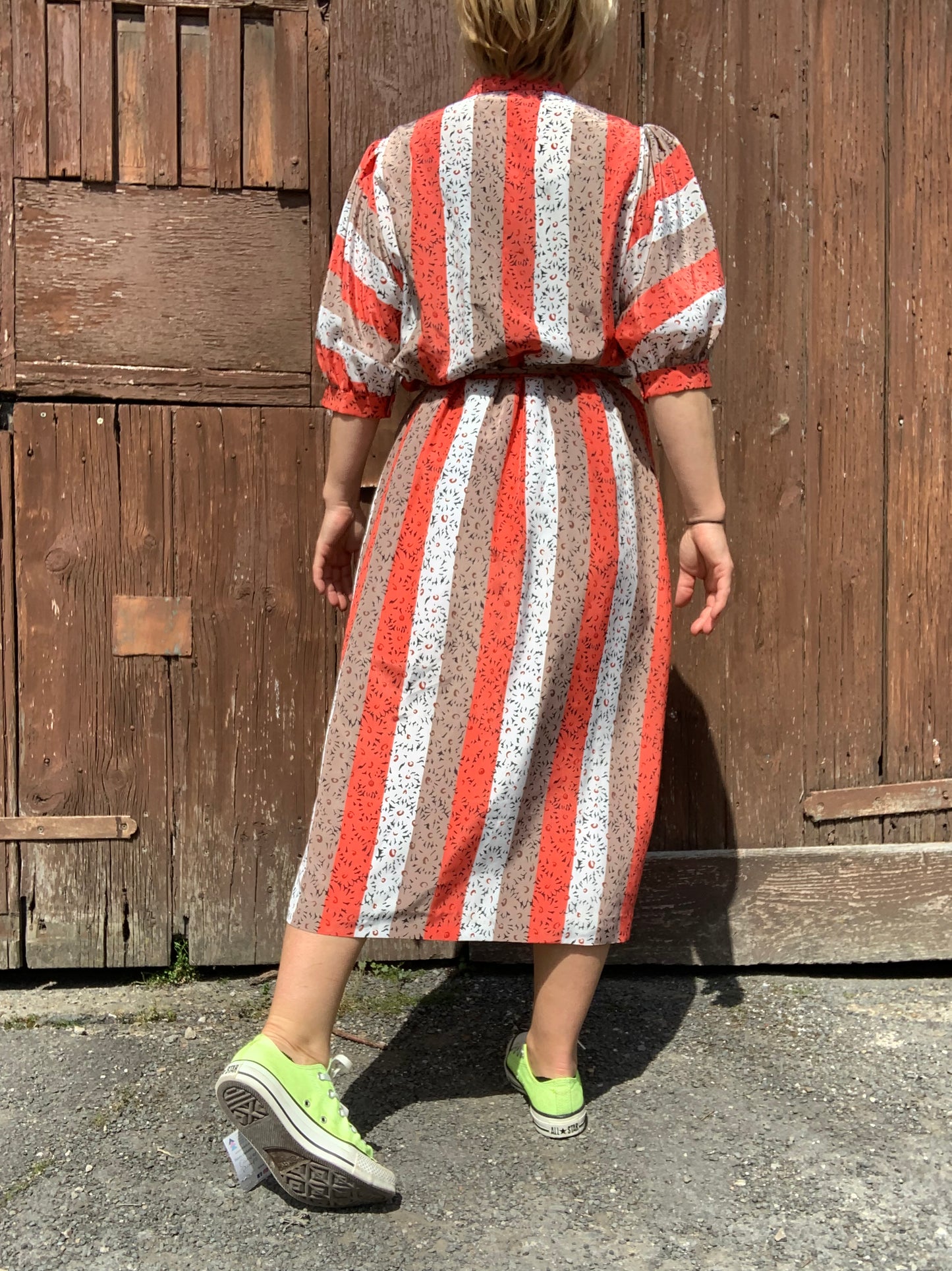 1980’s vintage coral stripe midi dress