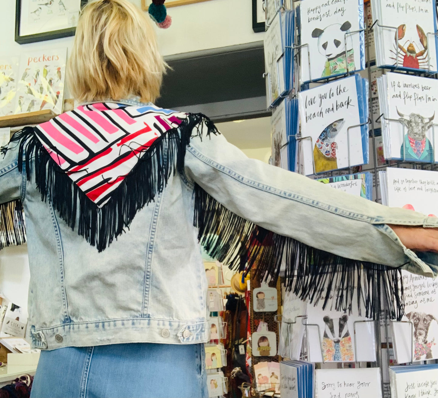 Vintage denim jacked re-worked with 80’s vibes & tassels