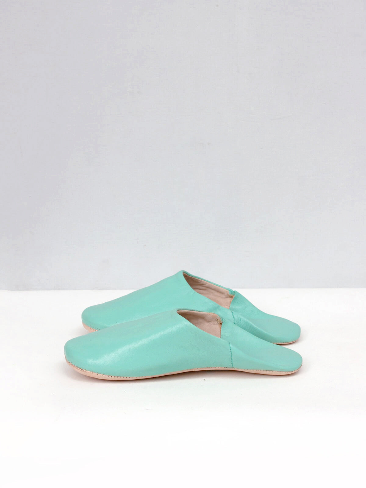 Moroccan Duck egg blue leather mule slippers