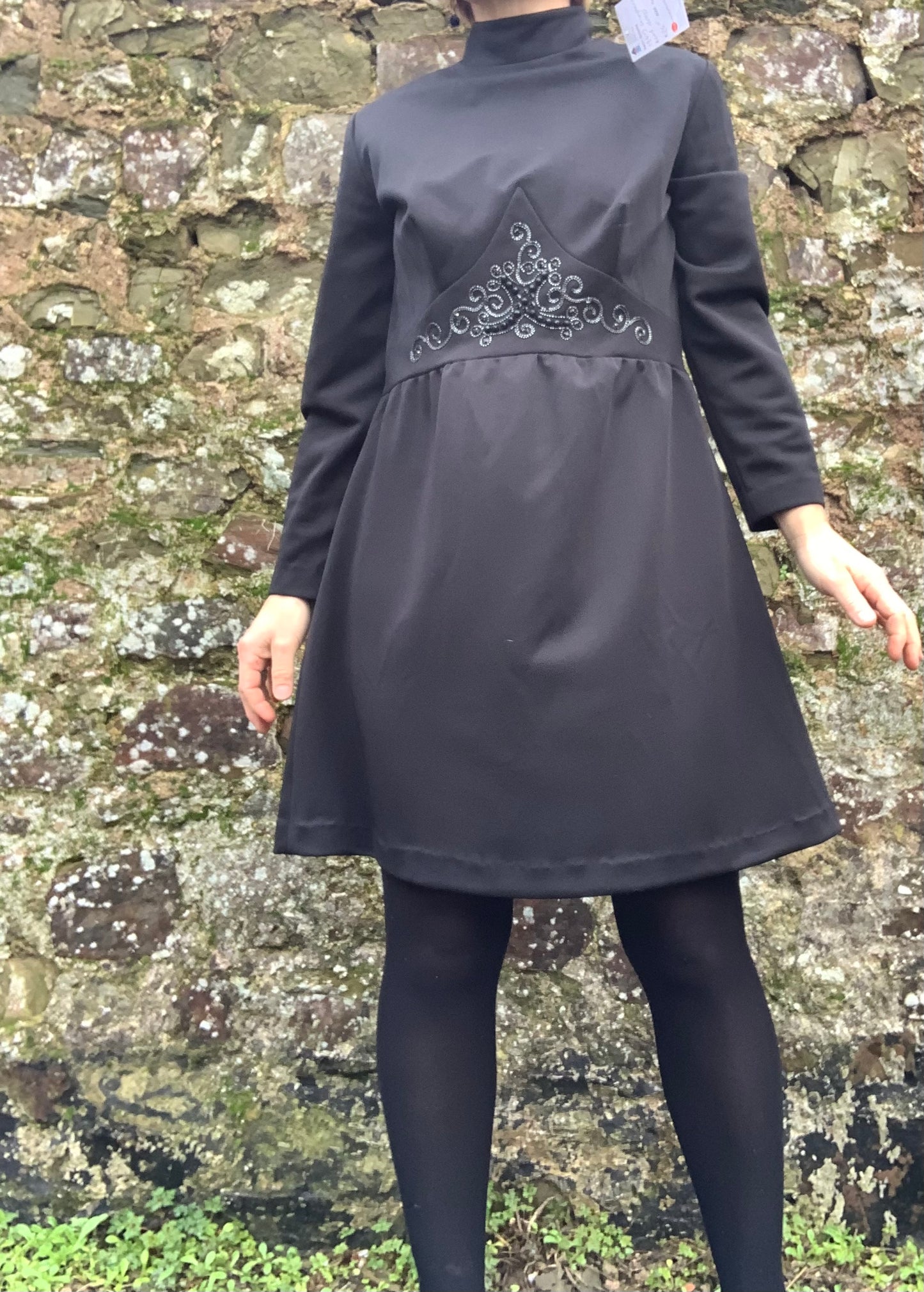 1960’s vintage black beaded crimplene mini dress