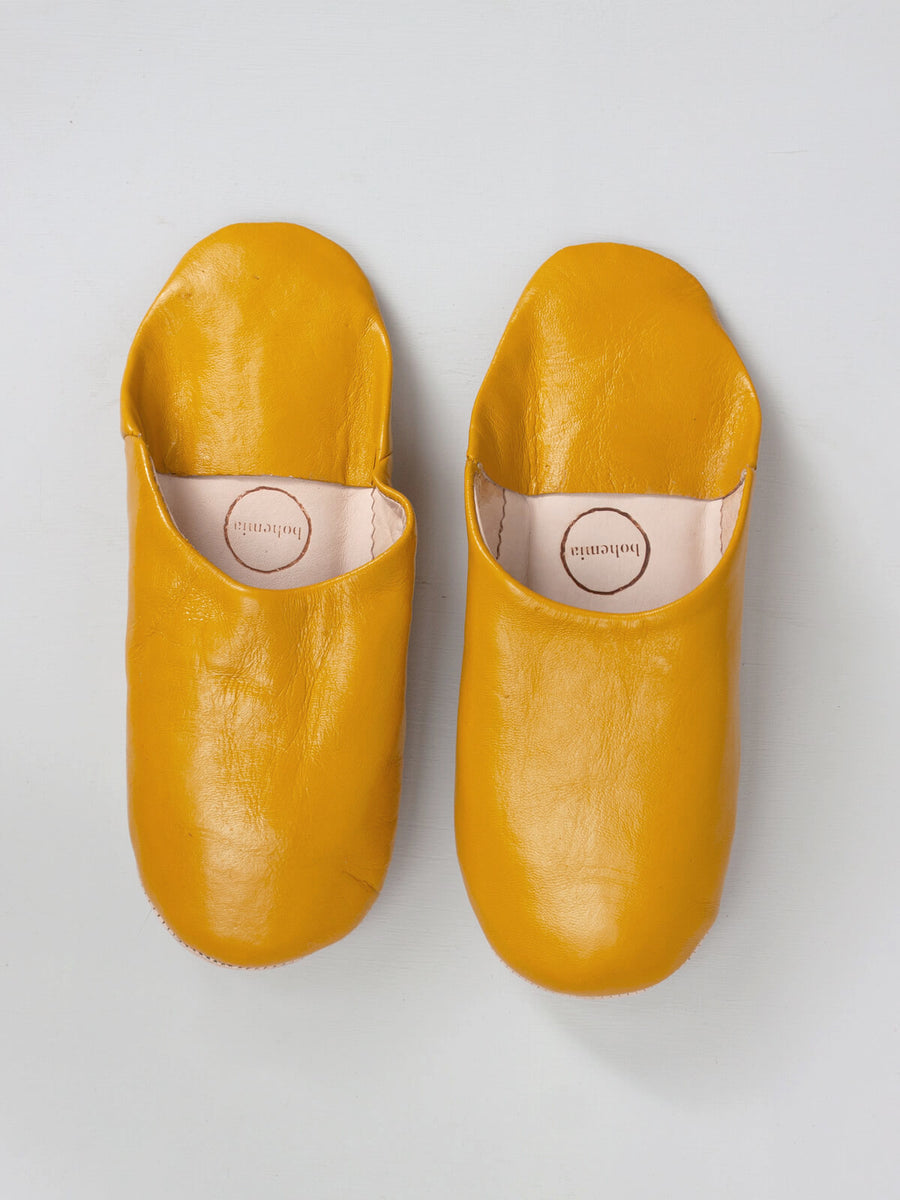 Moroccan mustard leather mule slippers