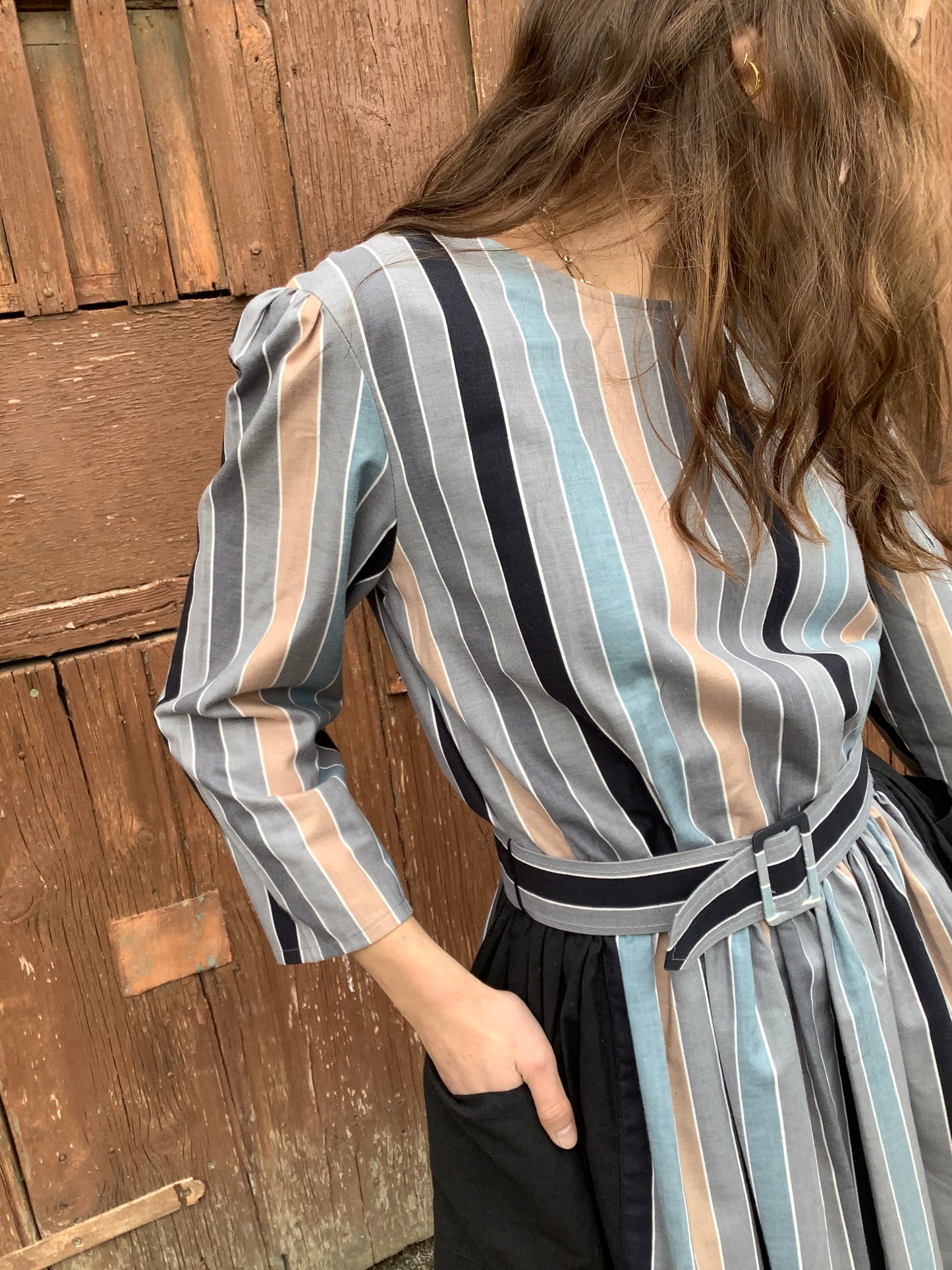 Vintage 1980’s grey stripe cotton midi dress