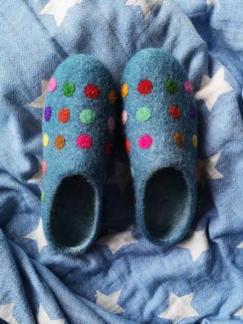 Handmade Colourful Spotty wool felt slippers