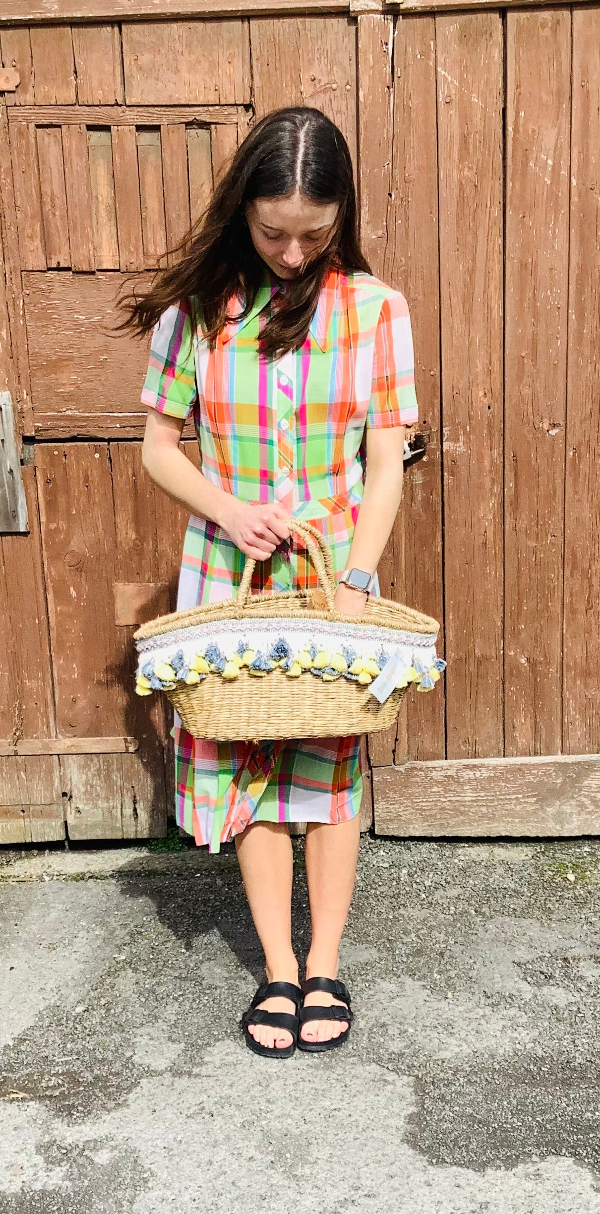 Market basket with vintage tassle trim