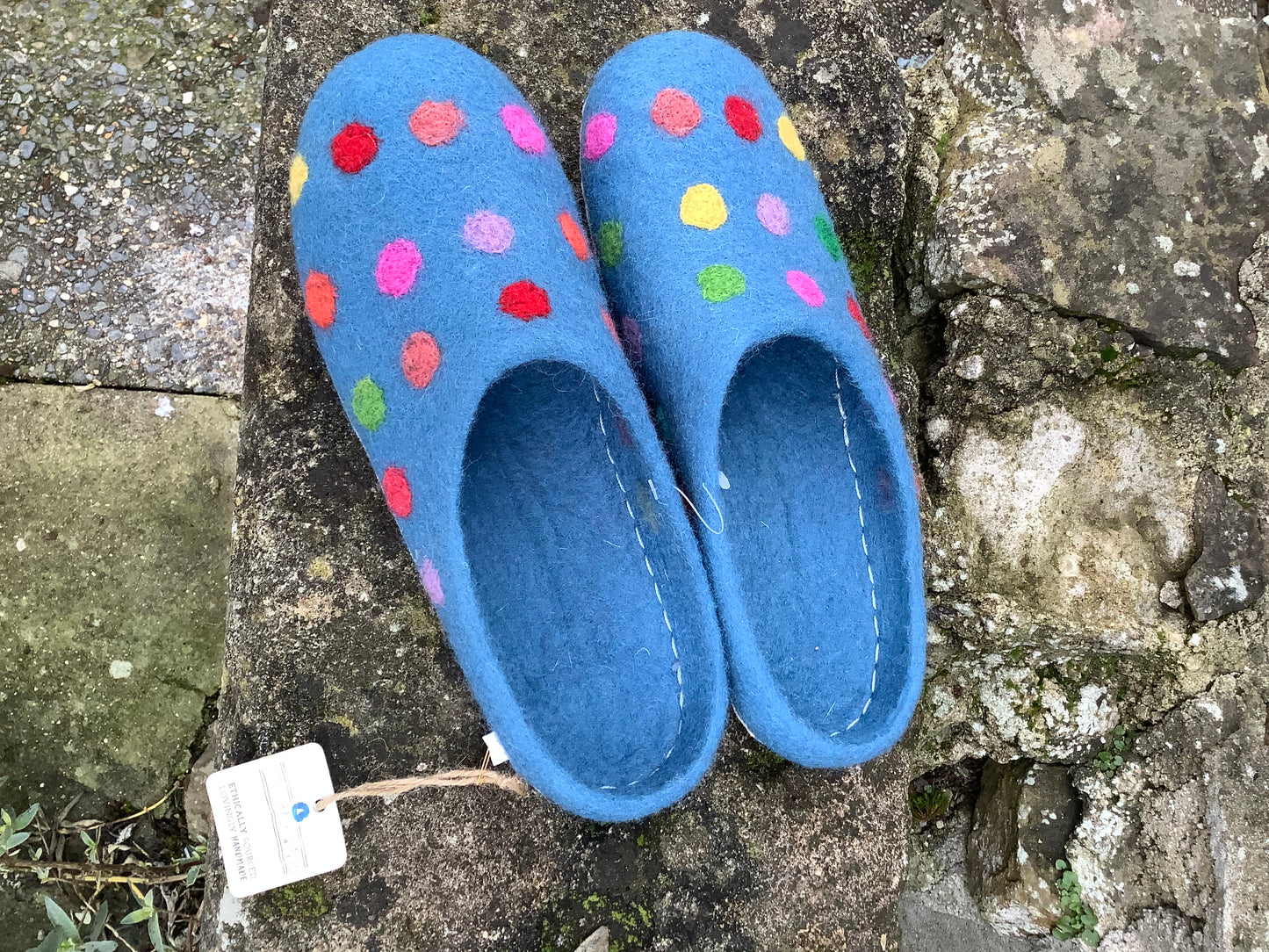 Handmade Colourful Spotty wool felt slippers