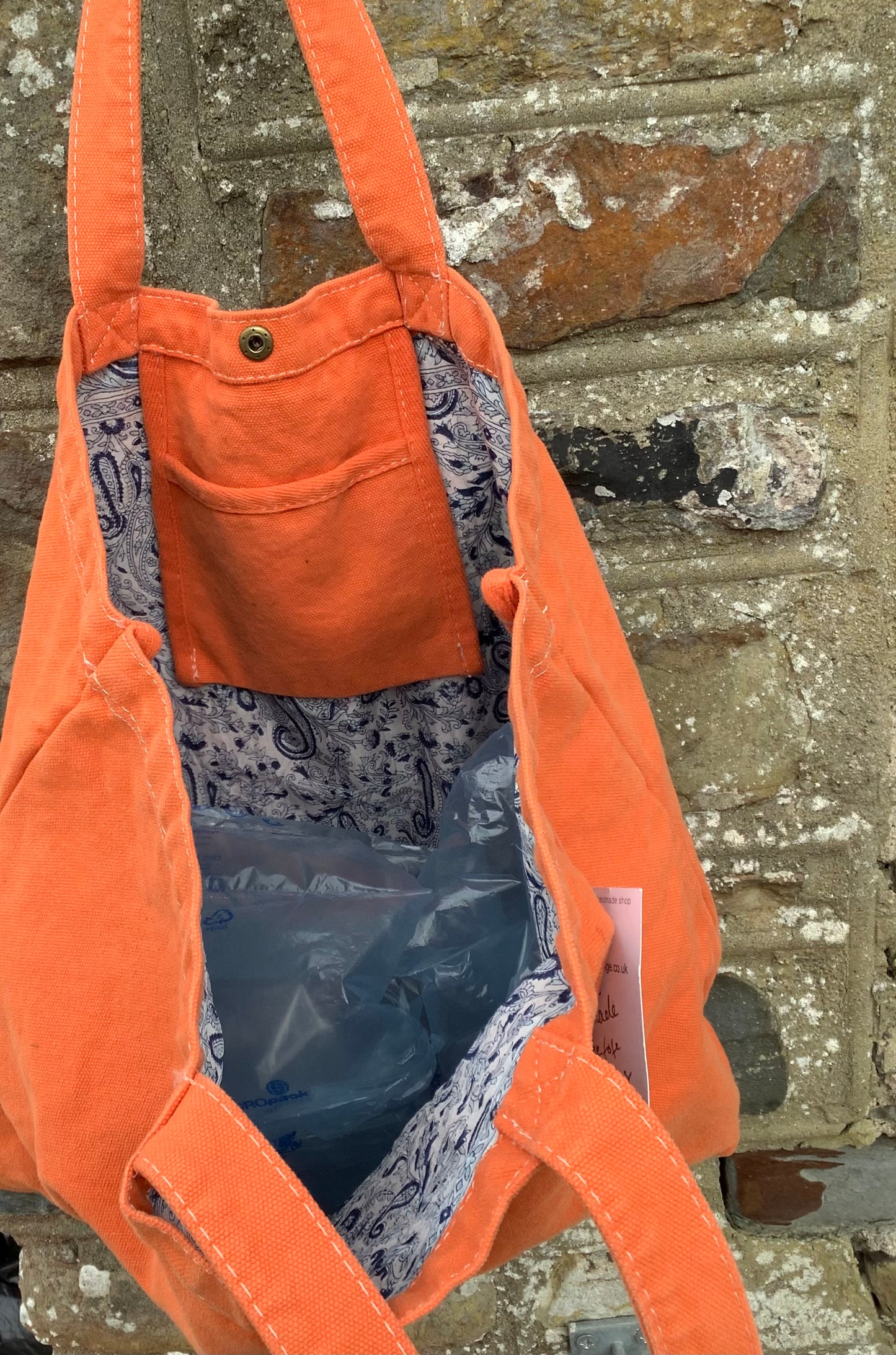 Orange canvas handmade Bee design tote bag
