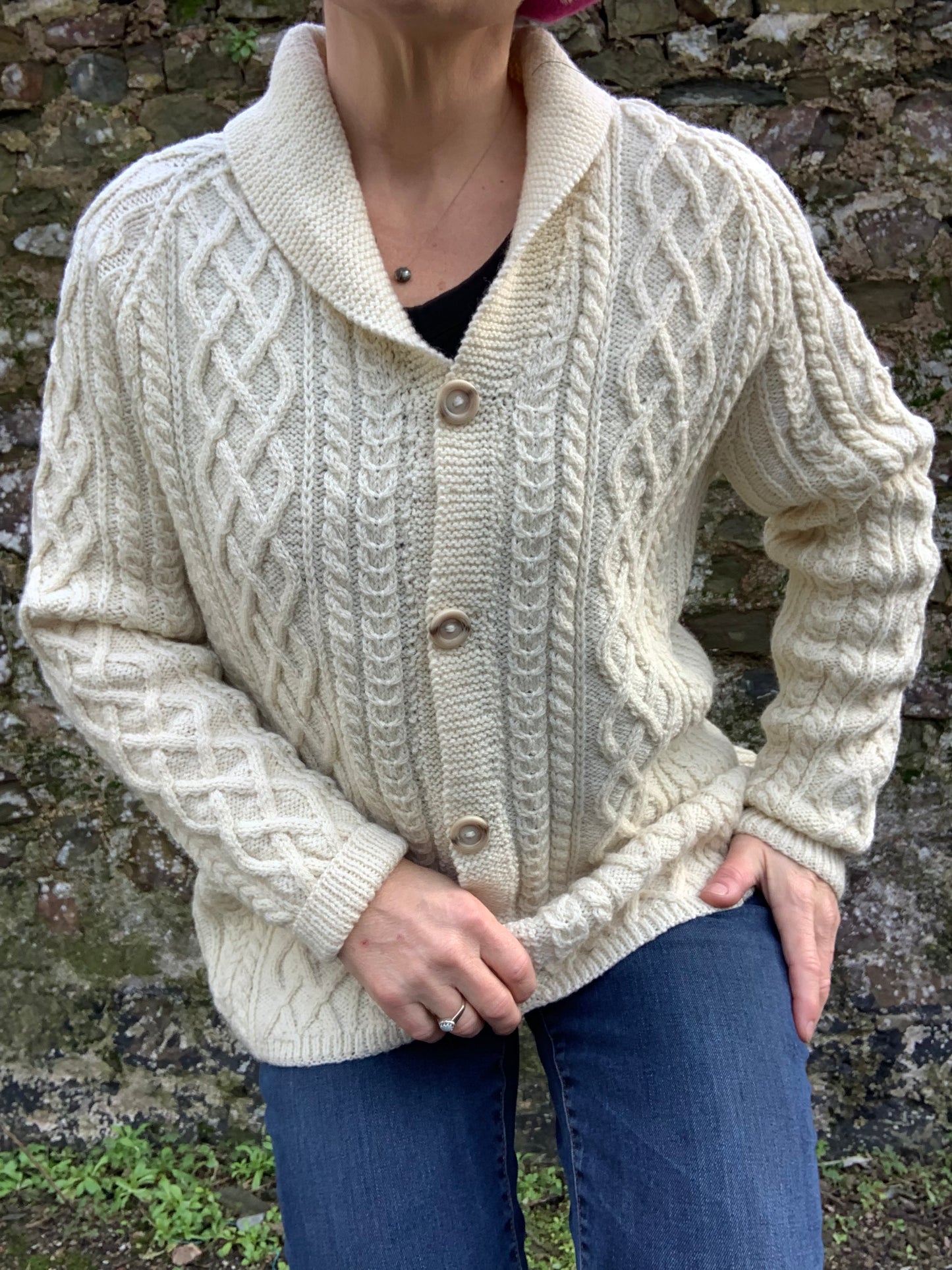 Vintage Aran wool hand knitted cardigan