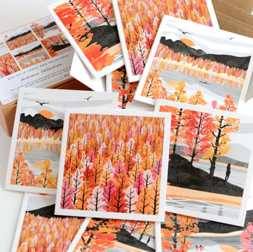 Autumn themed boxed art card collection of 12 designs