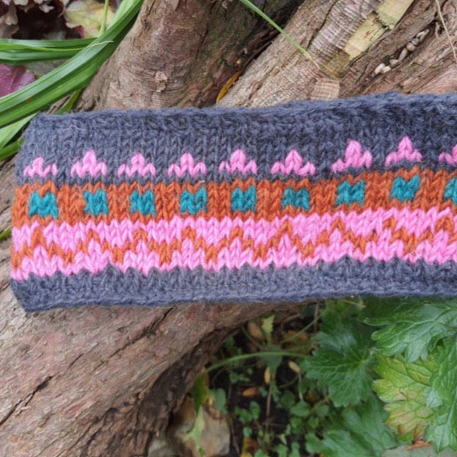 Hand knitted in Nepal colourful wool head warmer
