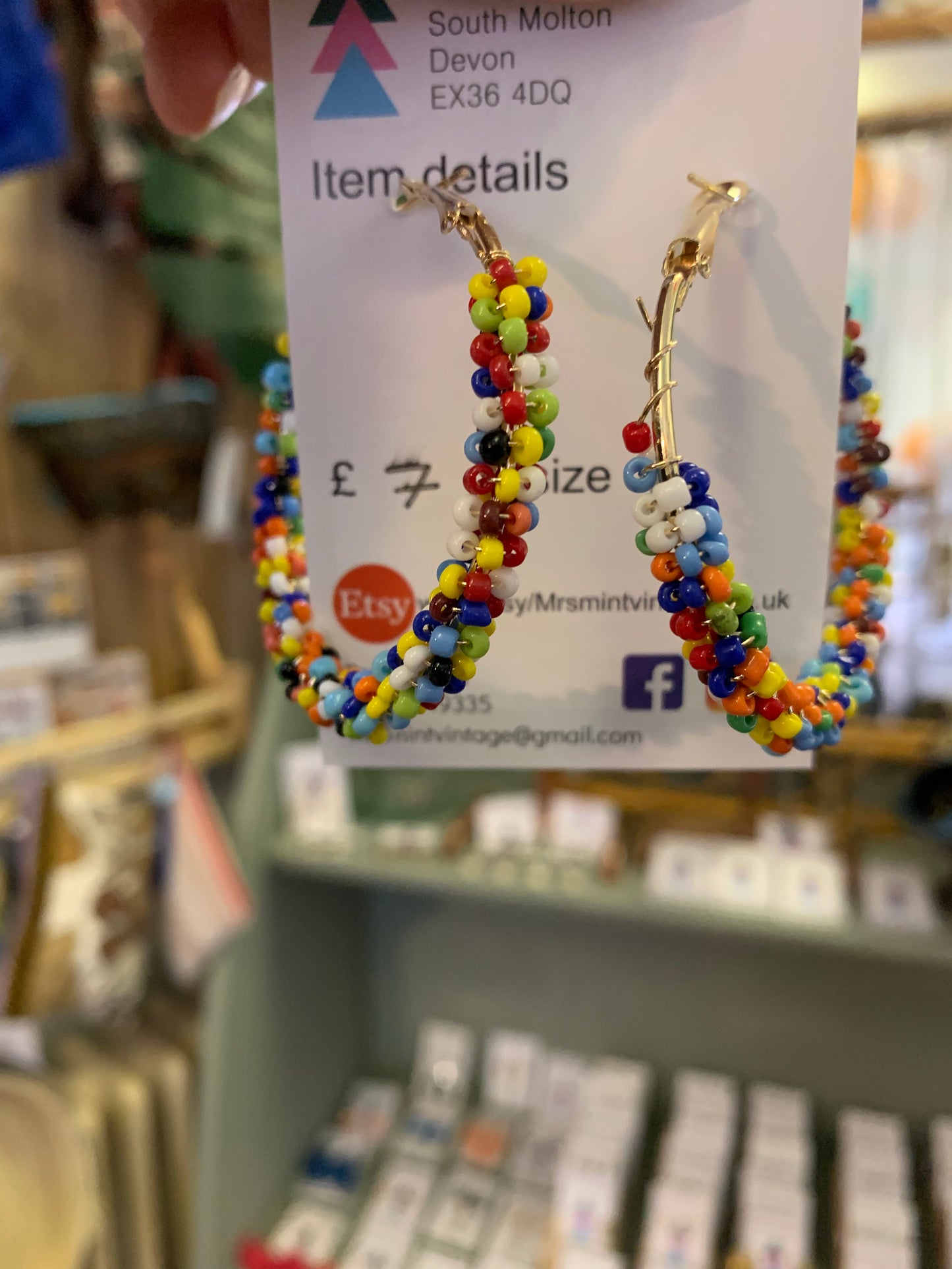 Colourful bead hoop earrings
