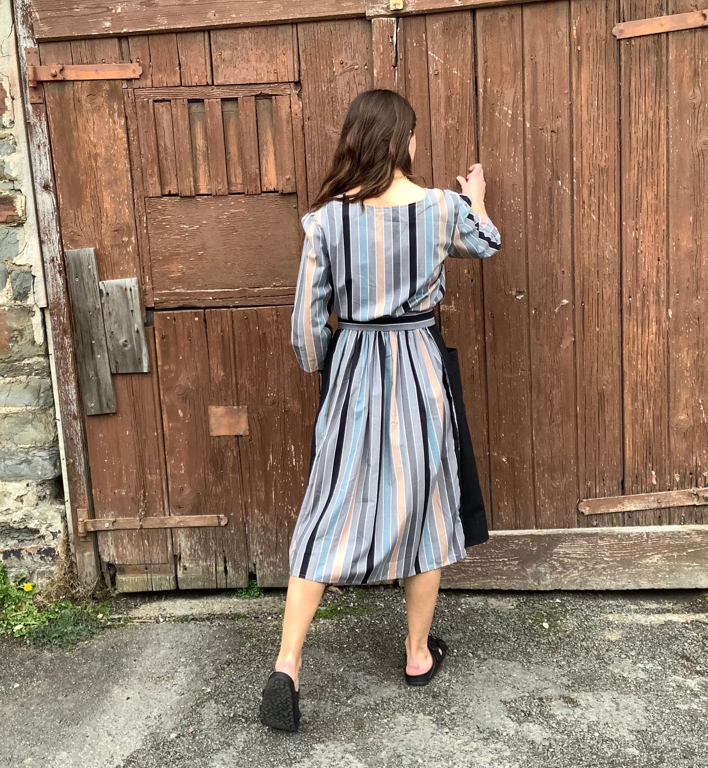 Vintage 1980’s grey stripe cotton midi dress
