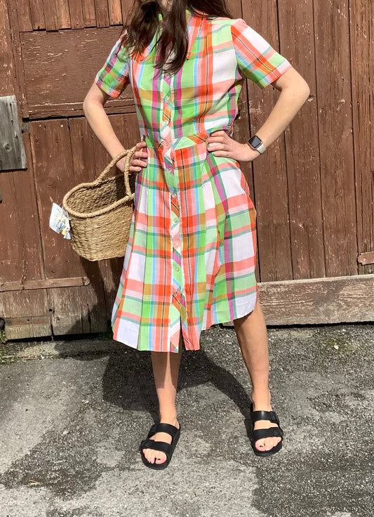 Vintage 1970’s orange/green cotton check shirt dress