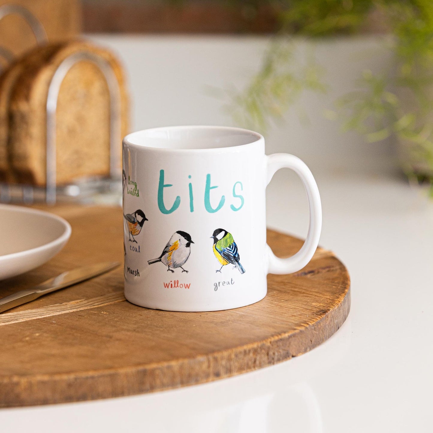 Tits cheeky bird art illustrated ceramic mug