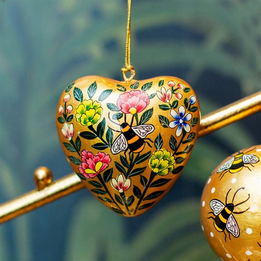 Hand painted Kashmiri Bee hanging heart decoration