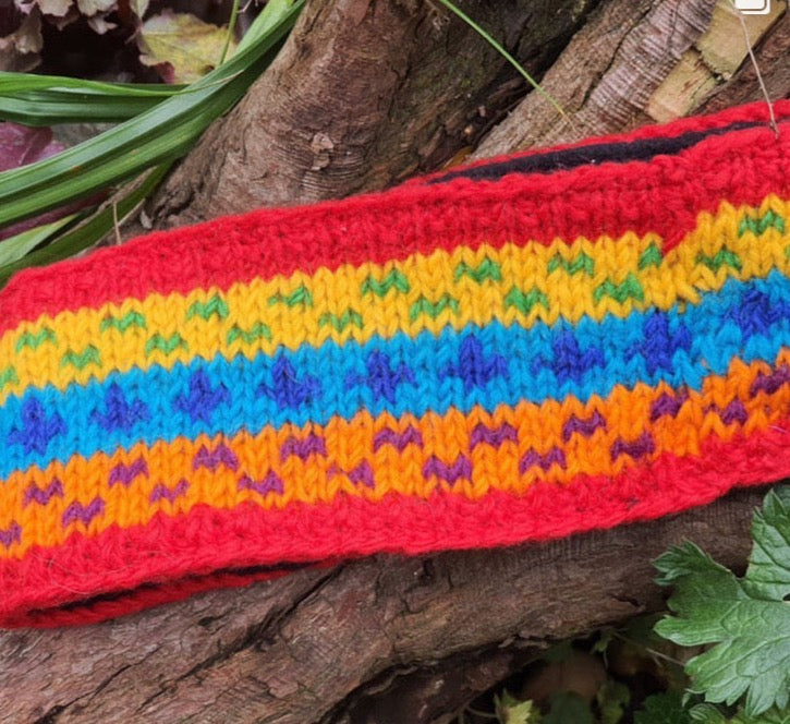 Hand knitted in Nepal colourful wool head warmer