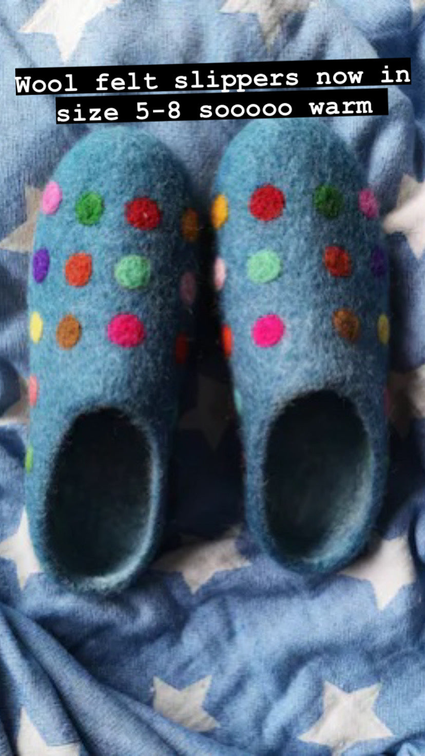 Handmade Colourful Spotty wool felt slippers