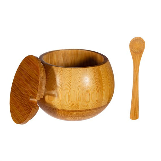 Bamboo condiment pot with spoon