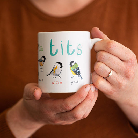 Tits cheeky bird art illustrated ceramic mug