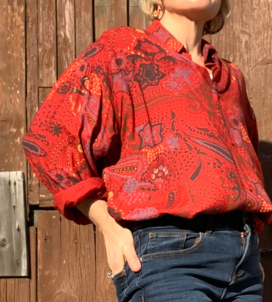 Vintage 1970’s French red paisley oversized wool blend shirt