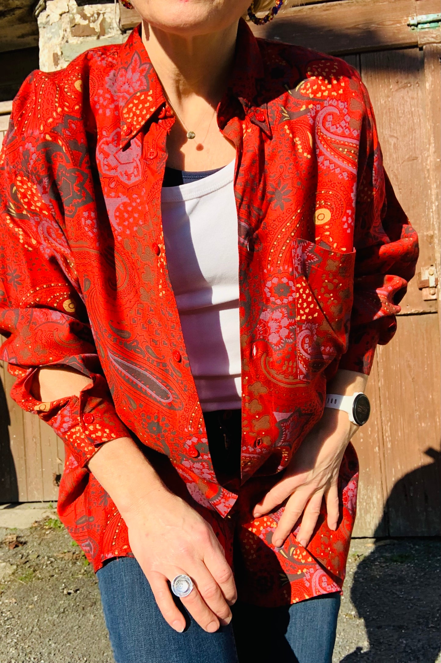 Vintage 1970’s French red paisley oversized wool blend shirt