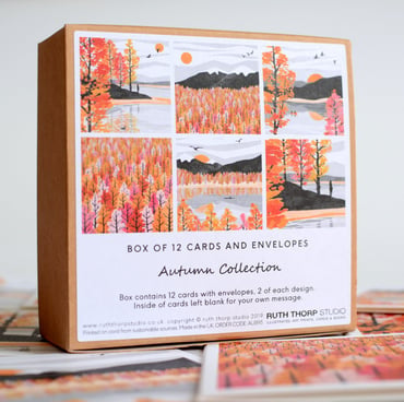 Autumn themed boxed art card collection of 12 designs