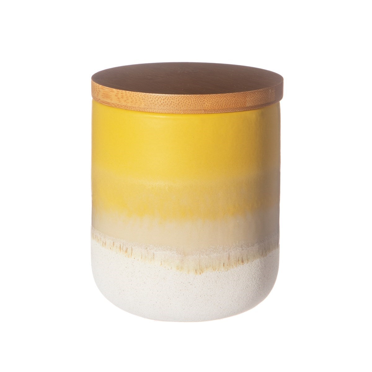 Sass and Belle yellow dip glaze boho style ceramic storage pot with wooden lid