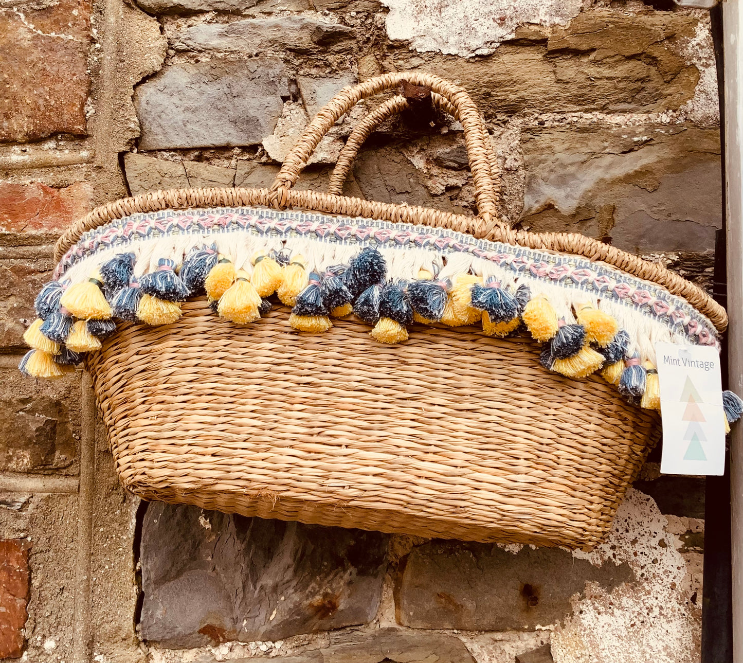 Market basket with vintage tassle trim