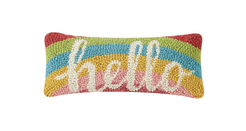 Hello rainbow wool hook cushion