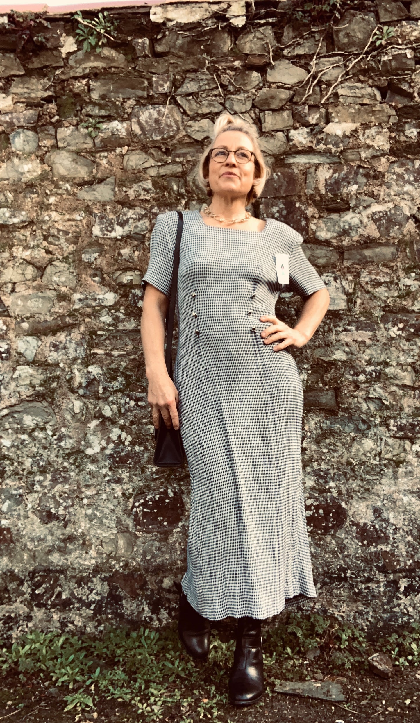 Vintage 1980’s navy gingham midi dress