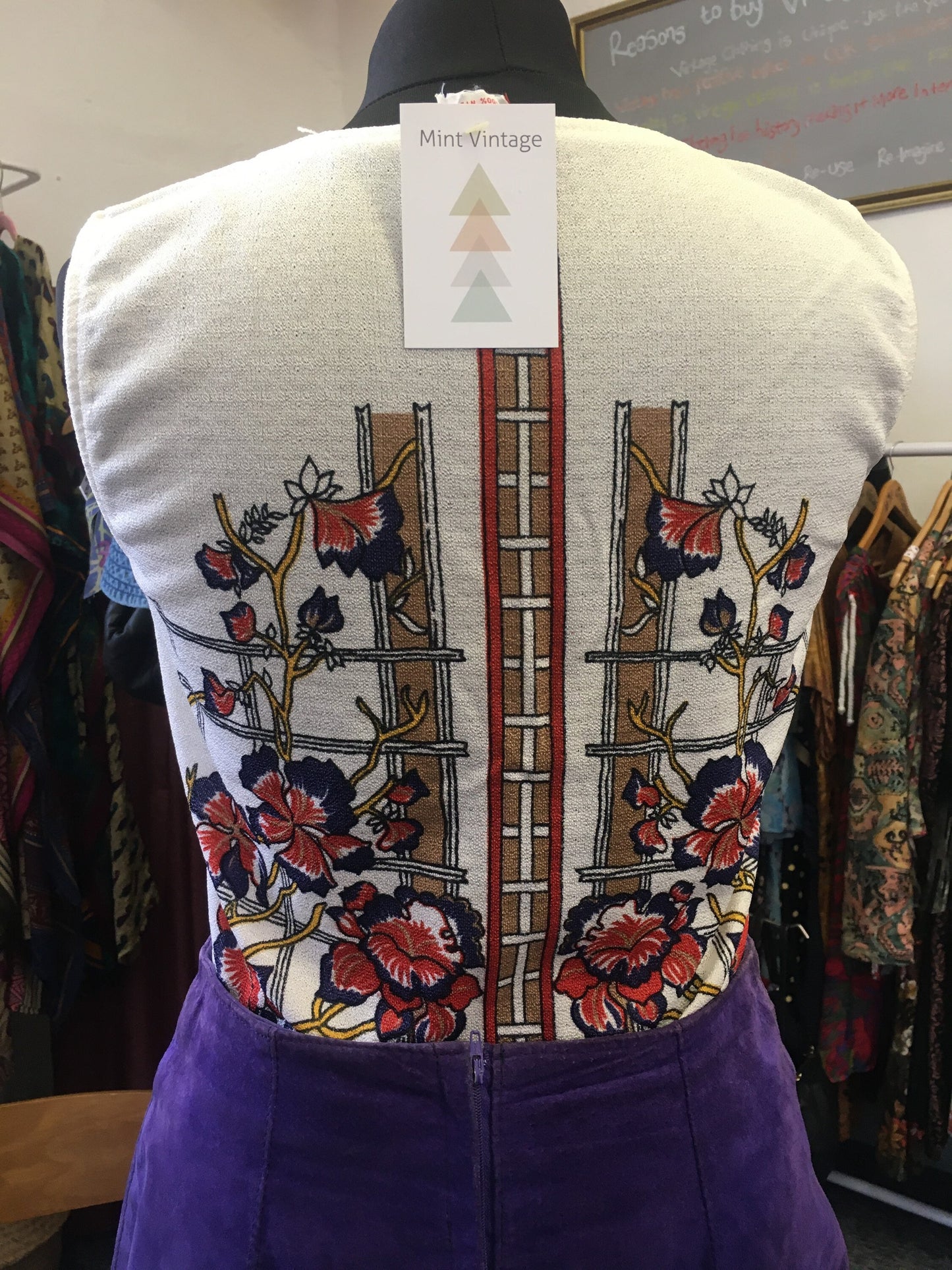 1960’s sleeveless mid century print blouse/vest top ~ sz 10/12