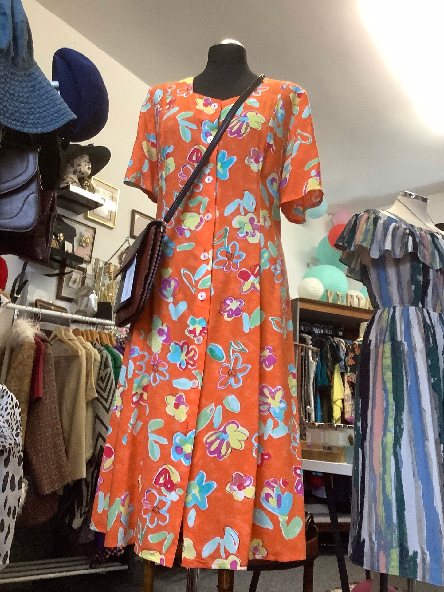 Vintage 1980’s orange floral tea dress