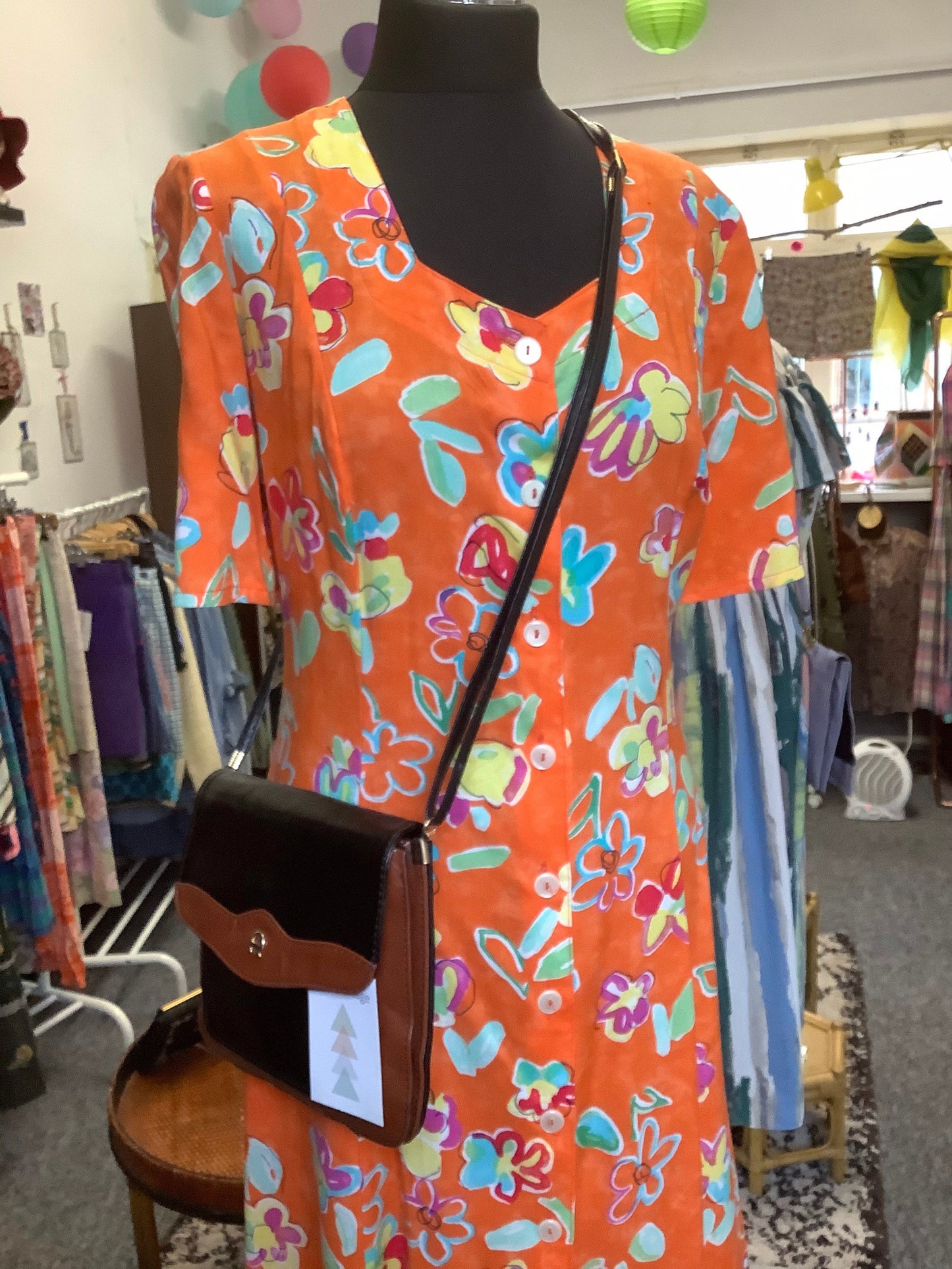 Vintage 1980’s orange floral tea dress