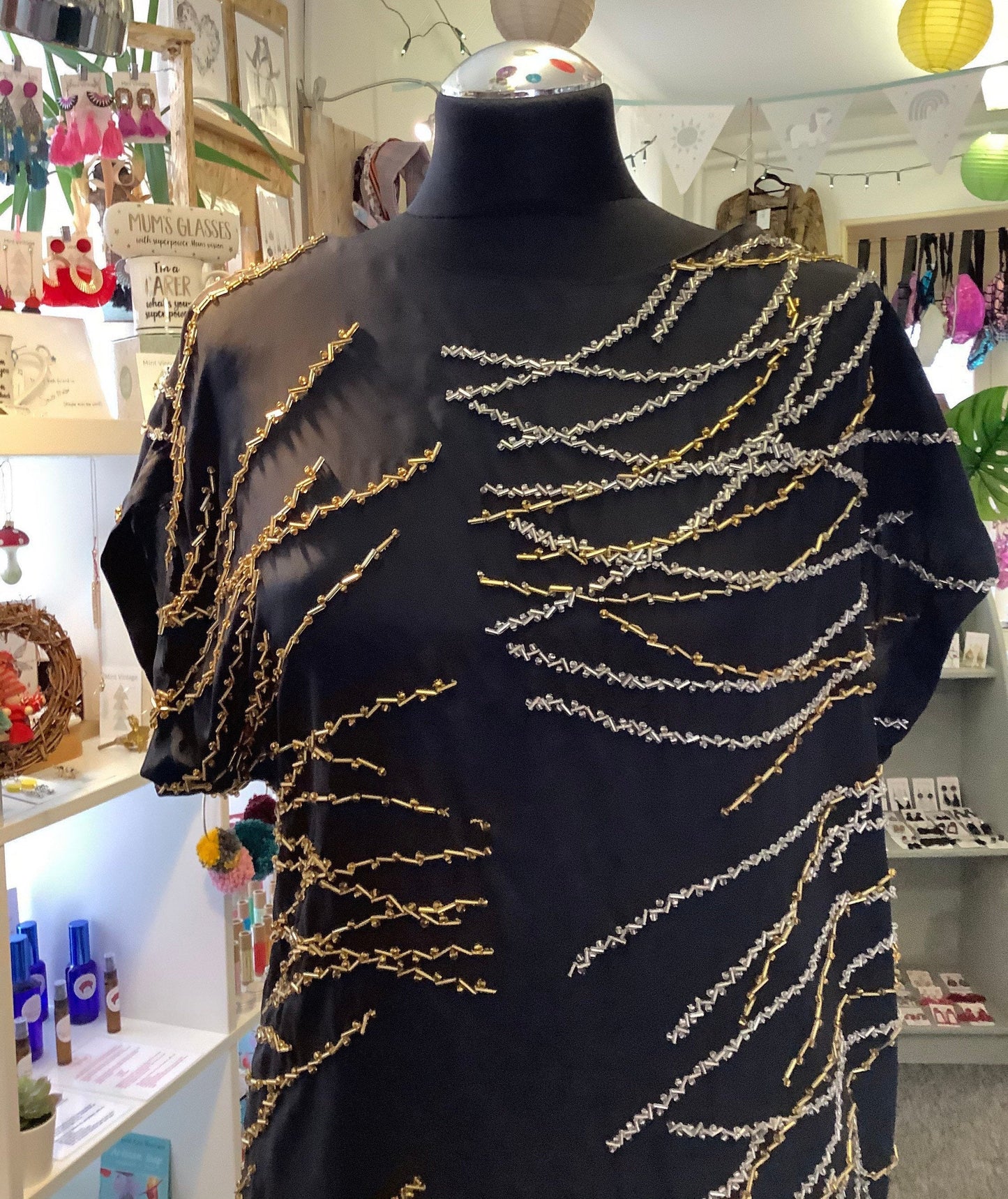 1970’s Studio 54 style gold and silver beaded top