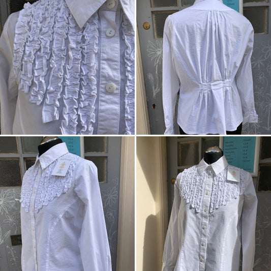 Vintage 1980’s crisp white ruffle detail fitted blouse