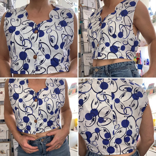 1960’s vintage re worked mid century style patterned cropped blouse ~ sz 10 ish