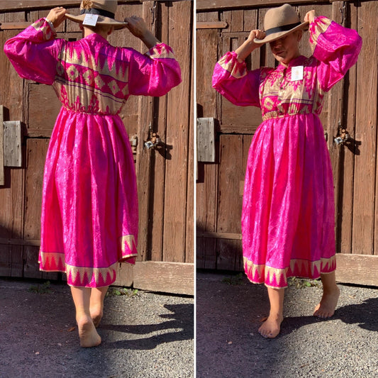 Handmade boho/prairie style silk sari fabric dress