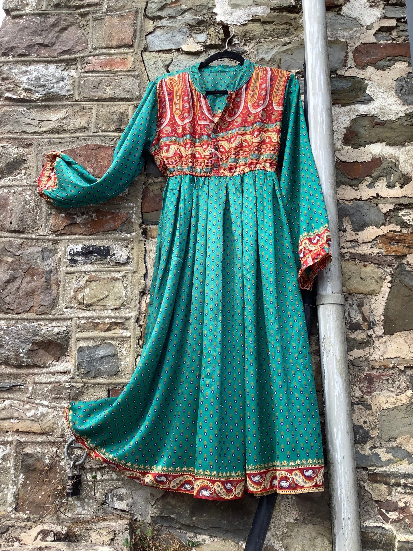 Handmade boho/prairie style silk sari fabric dress
