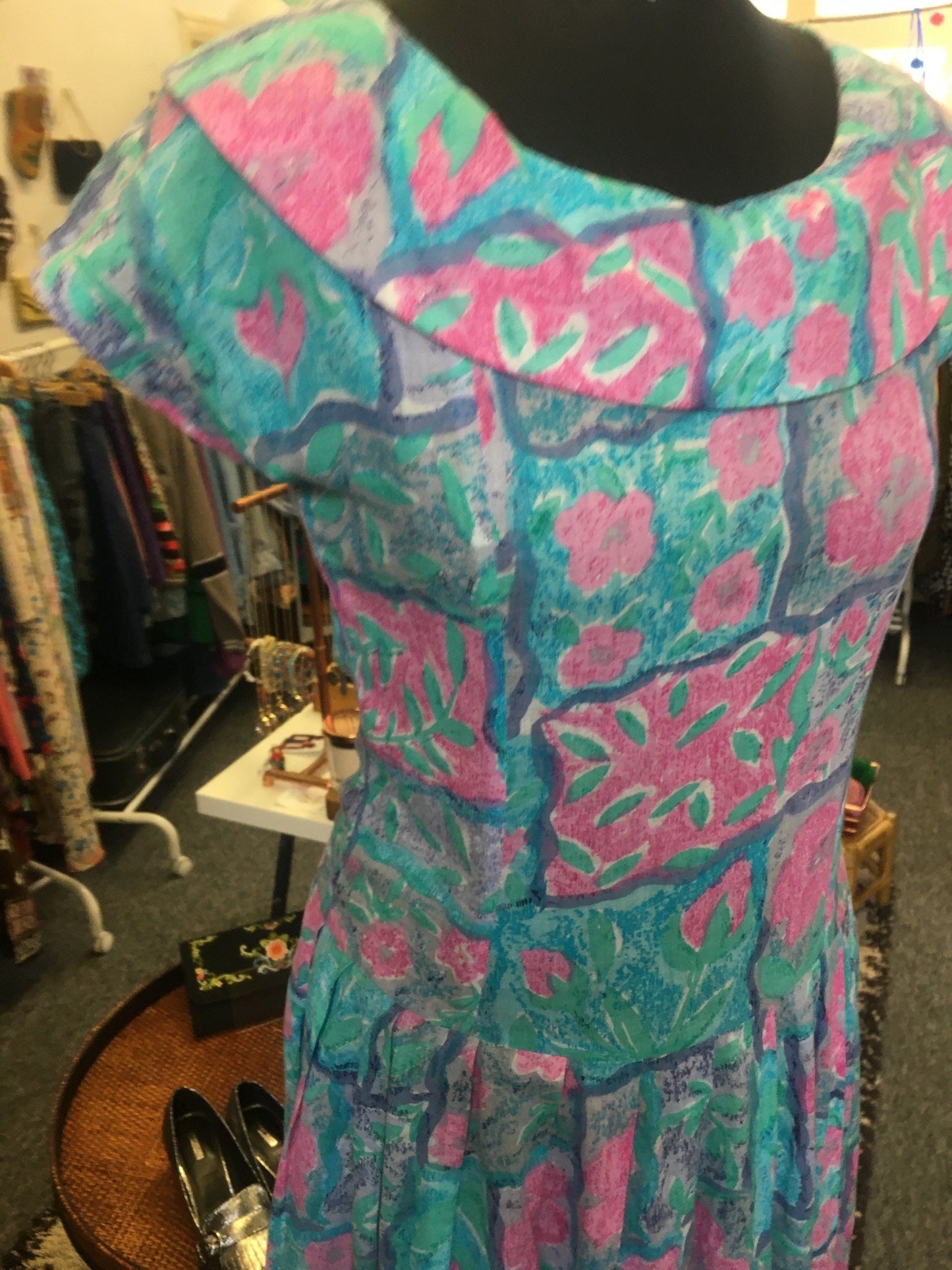 Vintage 1980’s statement collar Monsoon cotton midi dress