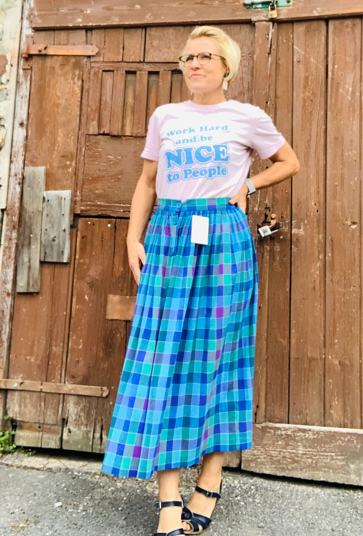 Vintage 1980’s seersucker check midi skirt