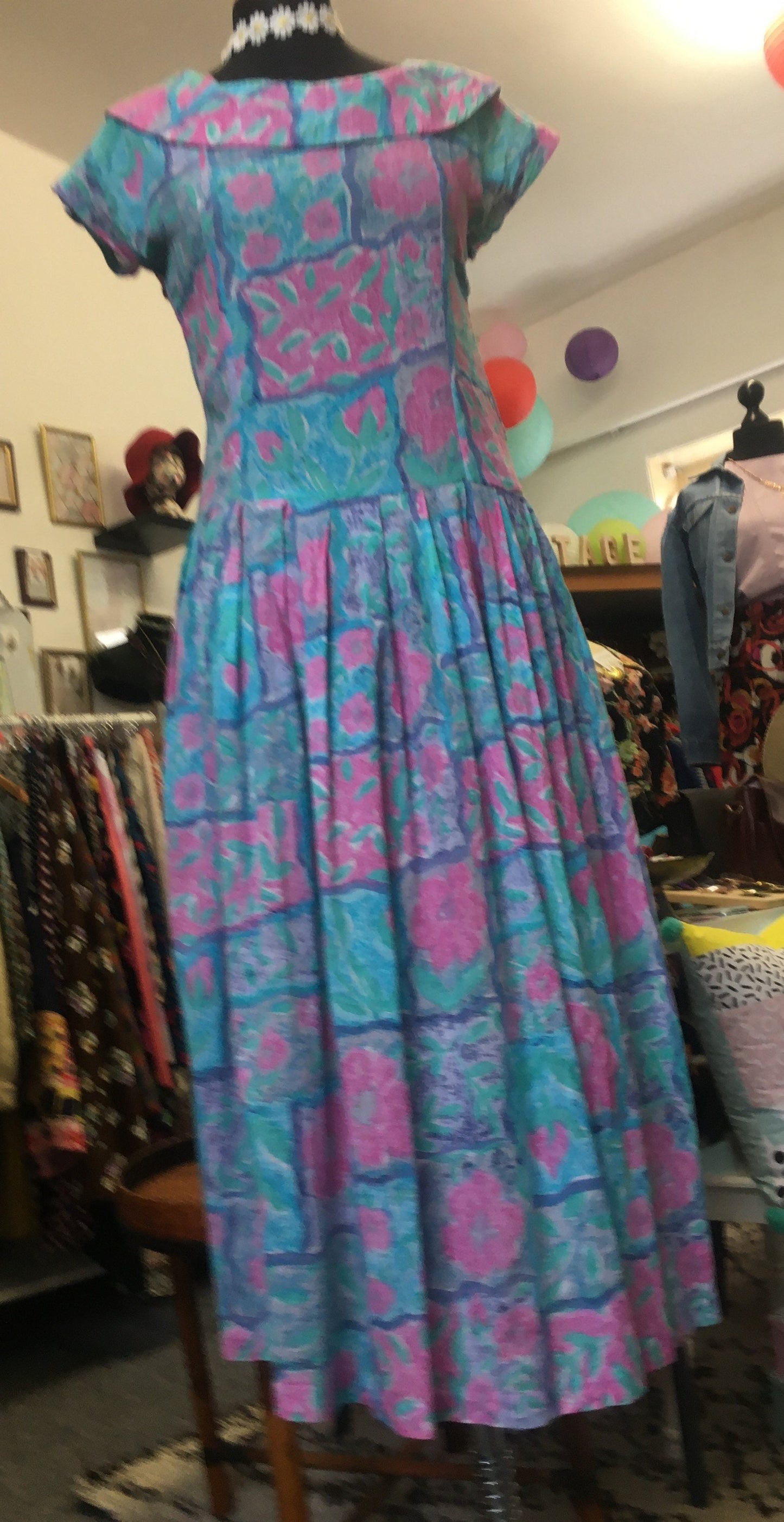 Vintage 1980’s statement collar Monsoon cotton midi dress