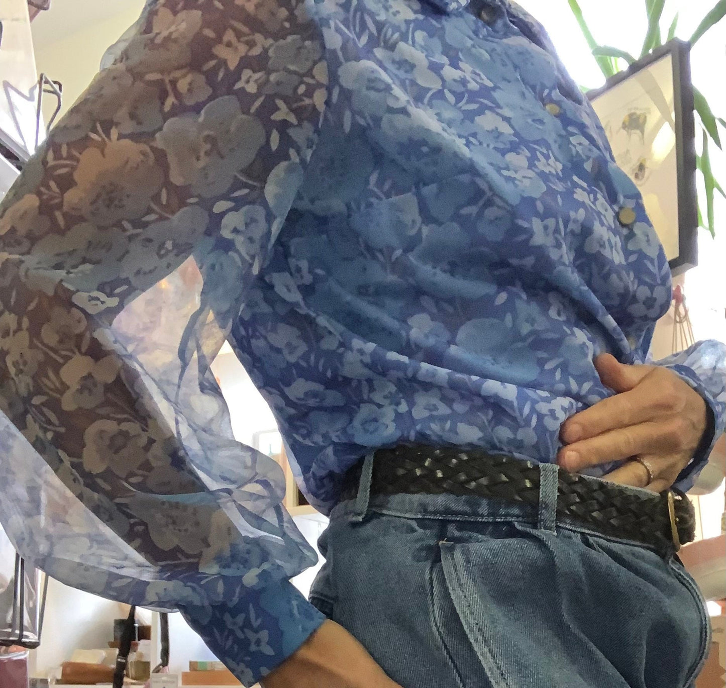Vintage 1960’s st Michael blue floral balloon sleeve penny collar blouse sz 14