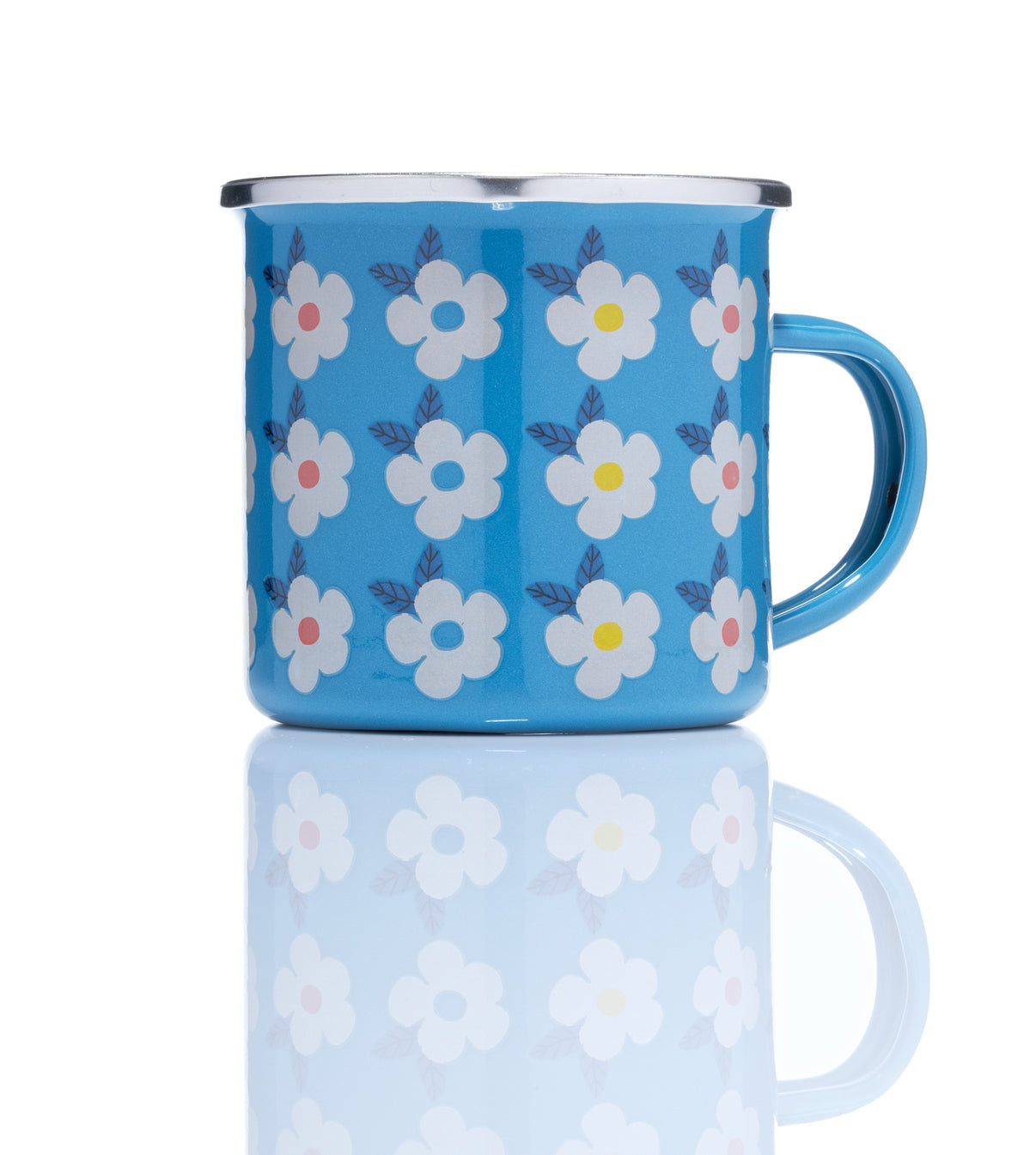 Beautiful Colourful Ocean Blue Retro Floral Enamel Mug