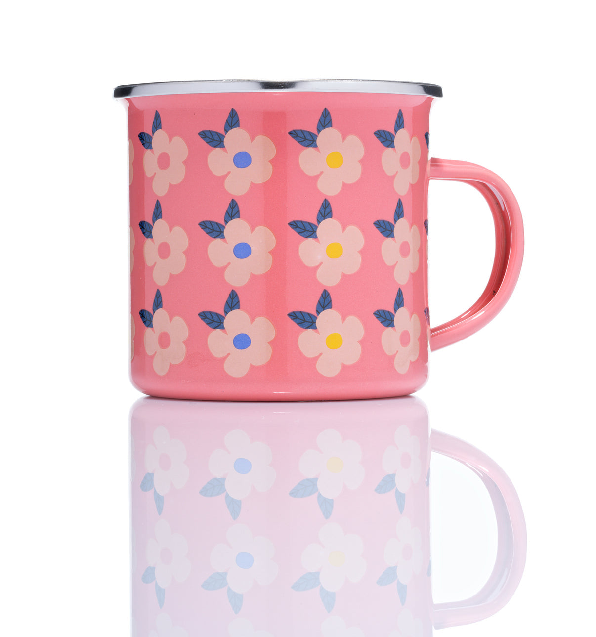 Beautiful Colourful Retro Rose Pink Floral Enamel Mug